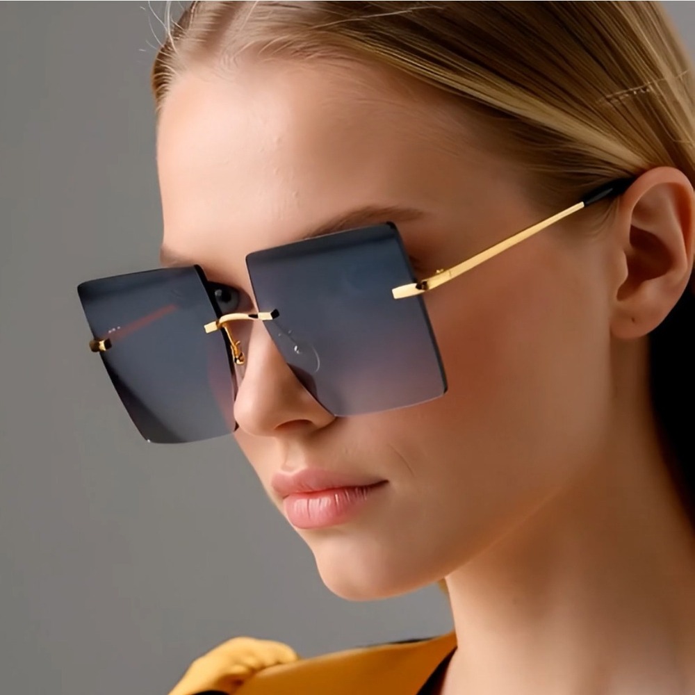 Square Sunglasses Women Black Lens Rimless Oversized Trendy Shades Lentes Gafas